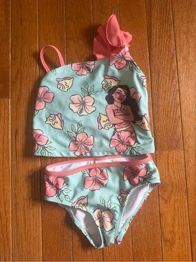 Disney Girls' Aqua & Pink Floral Tankini - Moana Print